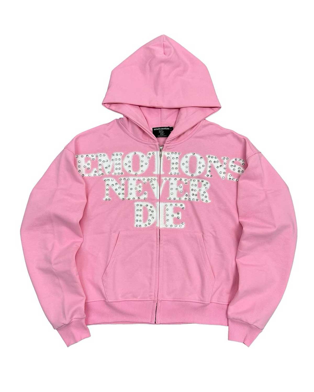 MIXED EMOTIONS "END" RHINESTONE HOODIE PINK