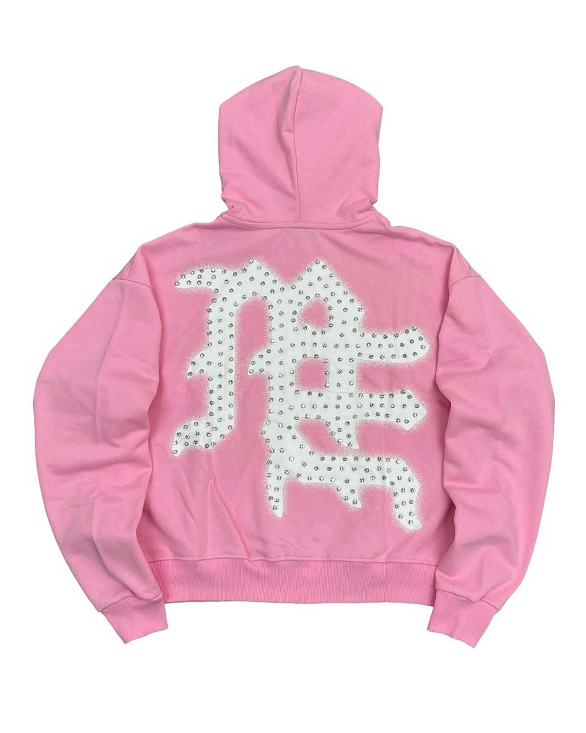 MIXED EMOTIONS "END" RHINESTONE HOODIE PINK