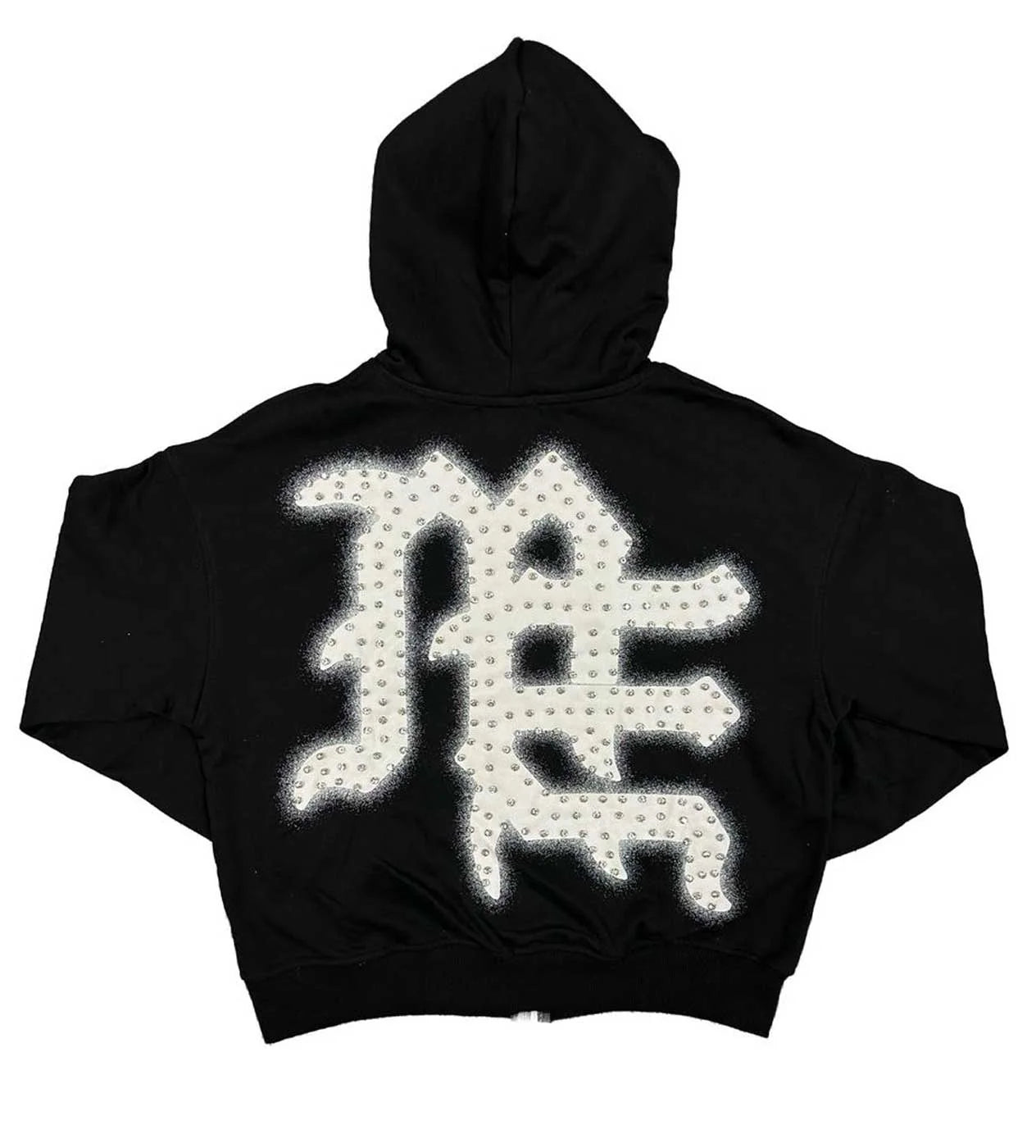 MIXED EMOTIONS "END" RHINESTONE HOODIE BLACK